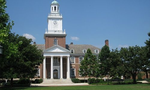 front shot of gilman hall, johns hopkins homewood campus