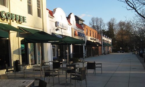 side shot of businesses in roland park, baltimore